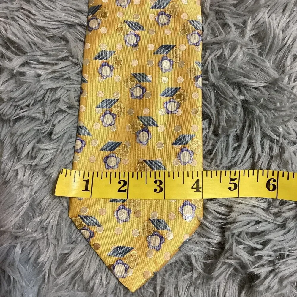 Jos‎ A Bank Signature Gold 100% Silk Tie Yellow Gold Blue Floral Necktie Limited